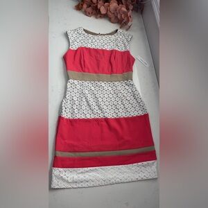 Sandra Darren Red and White Geometric Mini Dress